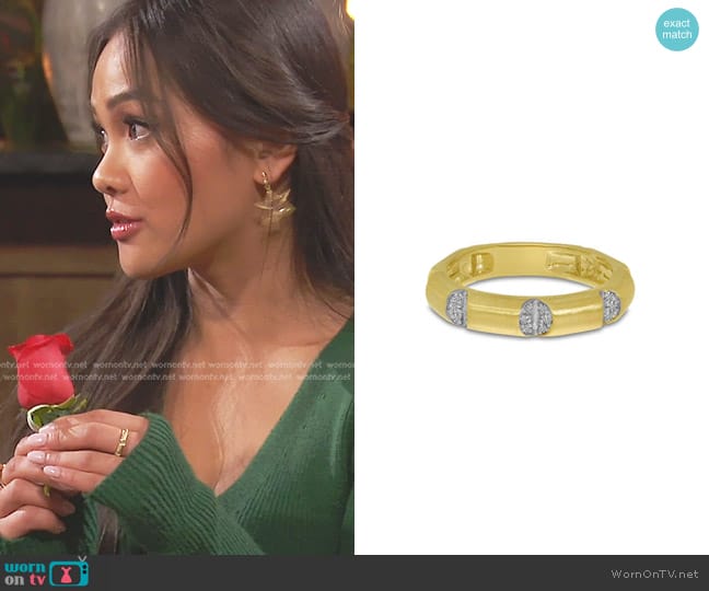 Brevani 14 Karat Yellow Gold Diamond & Brushed Gold Ring worn by Jenn Tran on The Bachelorette