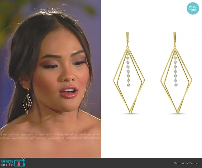 Brevani 14K Yellow Gold Dashing Diamond 3-D Geometric Earrings worn by Jenn Tran on The Bachelorette