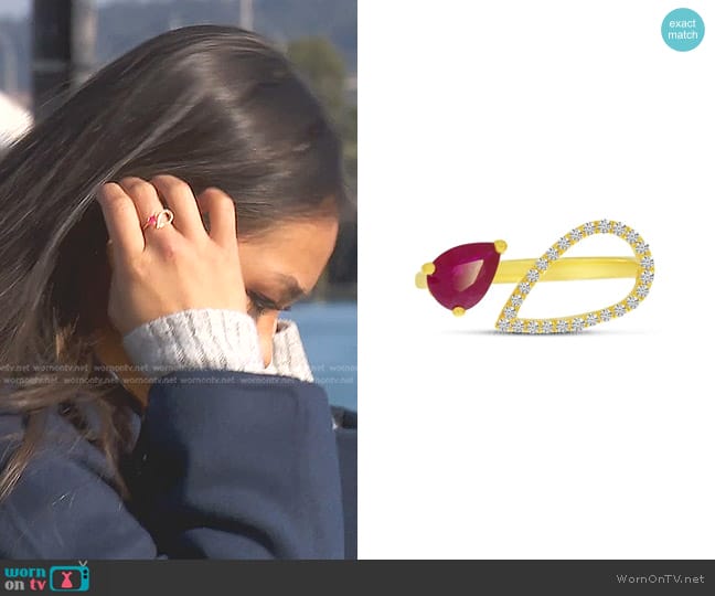 Brevani 14K Yellow Gold Precious and Diamond Pear Duo Ring worn by Jenn Tran on The Bachelorette