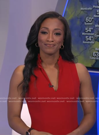 Brittany Bell's red v-neck dress on Good Morning America