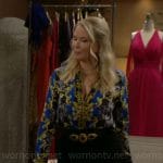 Brooke’s blue and yellow damask shirt  on The Bold and the Beautiful