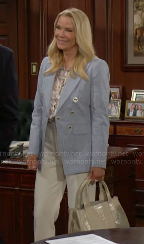 Brooke’s blue metallic stripe blazer on The Bold and the Beautiful