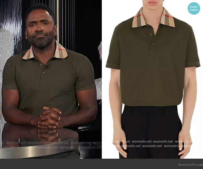 Burberry Cody Check-Collar Polo Shirt worn by Justin Sylvester on E! News