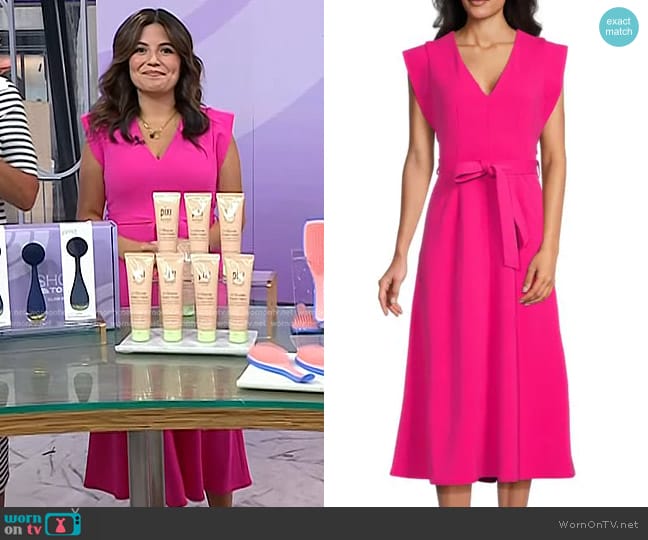 Calvin Klein Belted Maxi A Line Dress in Hibiscus worn by Adrianna Barrionuevo Brach on Today