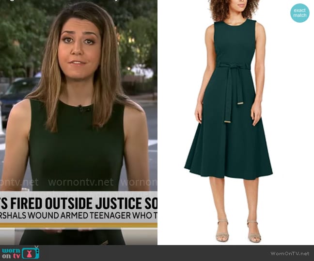 Calvin Klein Belted A-Line Dress worn by Nicole Sganga on CBS Mornings