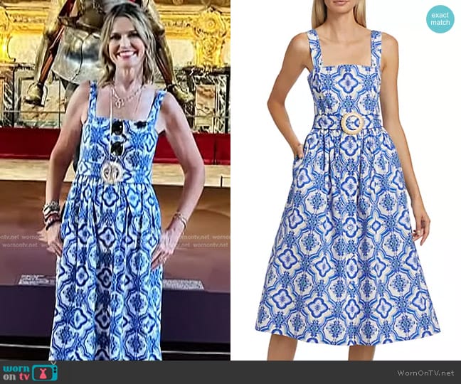 Cara Cara Candace Cotton Midi-Dress in Belle Tile Blue worn by Savannah Guthrie on Today