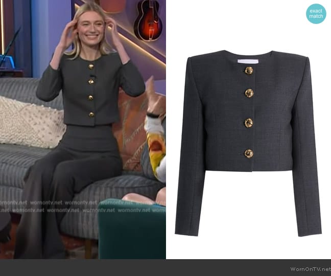 Carolina Herrera Cropped Stretch-Wool Jacket worn by Elizabeth Debicki on The Kelly Clarkson Show