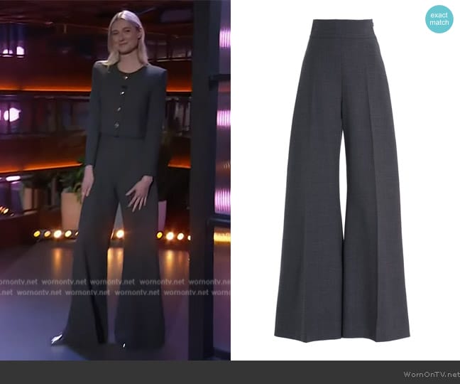 Carolina Herrera High-Waist Stretch-Wool Wide-Leg Pants worn by Elizabeth Debicki on The Kelly Clarkson Show