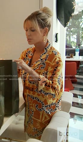 Caroline’s orange printed pajama shirt on The Real Housewives of Dubai