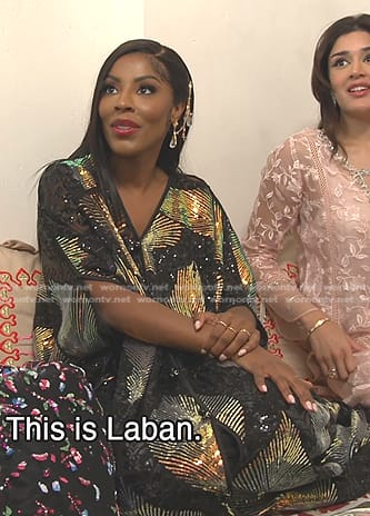 Caroline's sequin embellished kaftan on The Real Housewives of Dubai