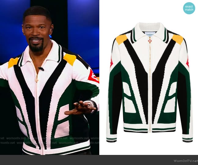 Jamie Foxx’s knit zip front cardigan on Beat Shazam