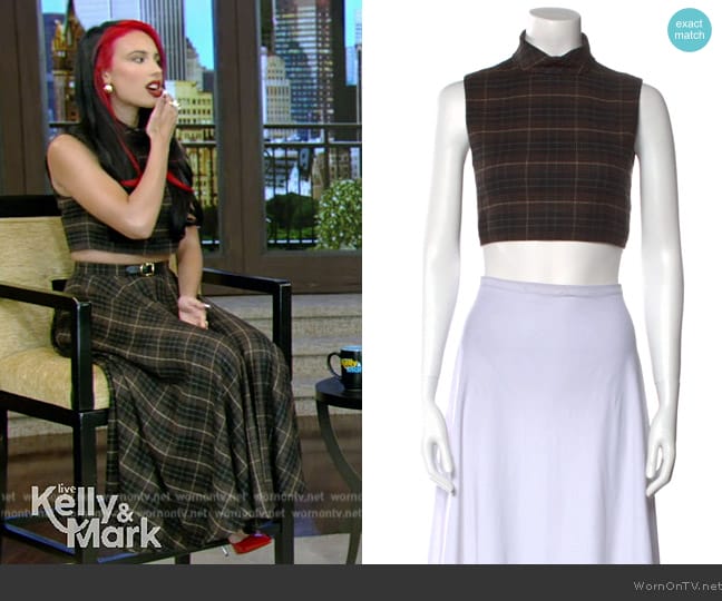 Celine Plaid Print Turtleneck Crop Top worn by Kylie Cantrall on Live with Kelly and Mark