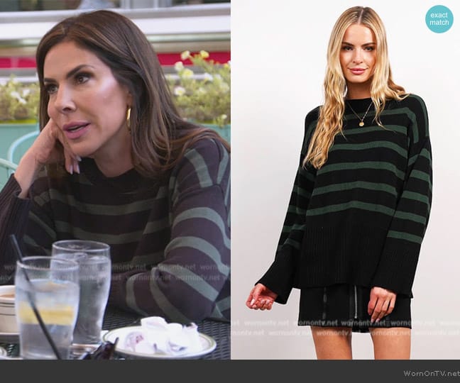 Central Park West Briar Stripe Crew Neck Sweater worn by Jen Fesler on The Real Housewives of New Jersey