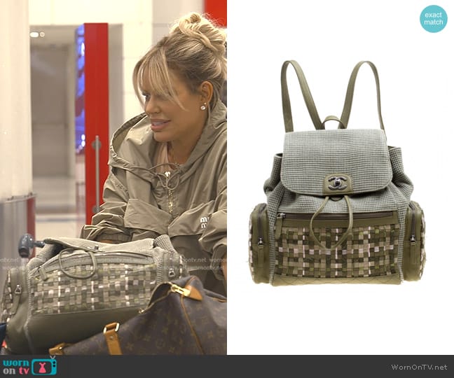 Chanel Tweed Canvas Cuba Pocket Backpack in Khaki worn by Caroline Stanbury (Caroline Stanbury) on The Real Housewives of Dubai