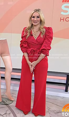 Chassie's red wrap blouse and wide-leg pants on Today