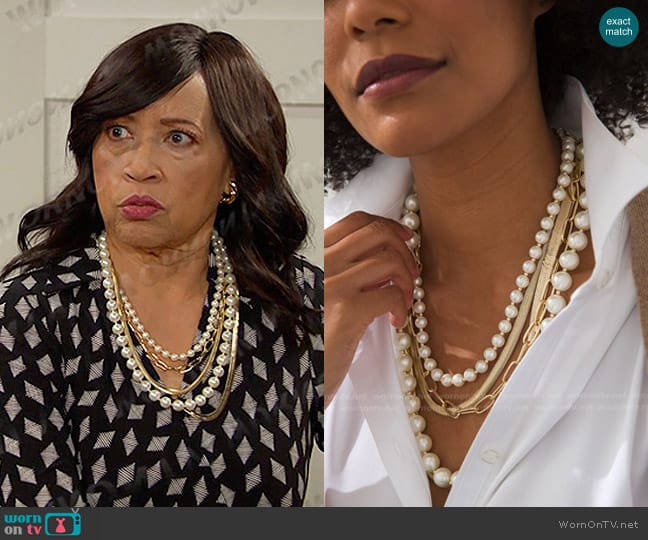 Chico's White Faux Pearl Necklace worn by Paulina Price (Jackée Harry) on Days of our Lives