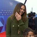 Chrissy Teigen’s green cable knit cardigan on E! News