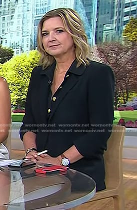 Christine Romans’ black polo dress and ruched sleeve blazer on Today