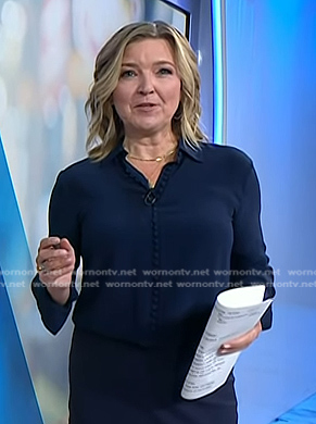 Christine Romans' navy button down blouse on Today