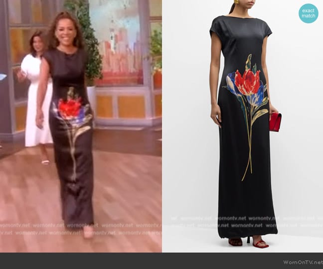 Christopher John Rogers Tulip Print Silk Shift Gown worn by Sunny Hostin on The View