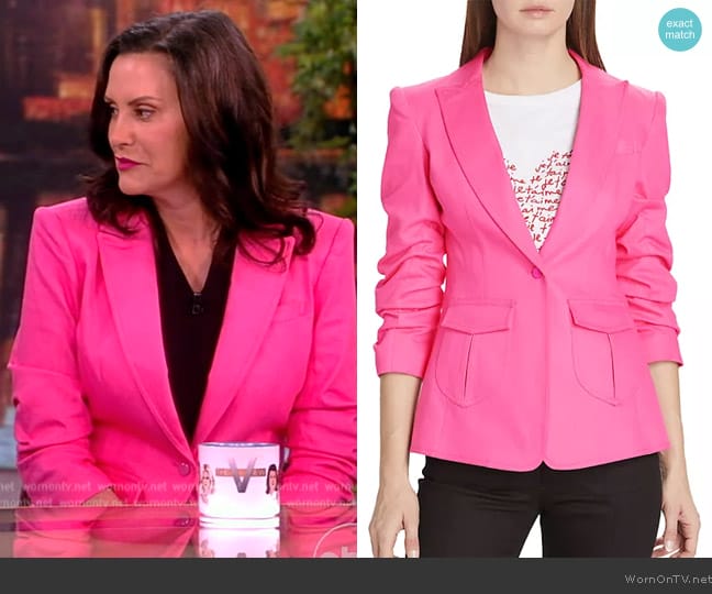 Cinq a Sept Louisa Peak Stretch Denim Blazer worn by Gretchen Whitmer on The View