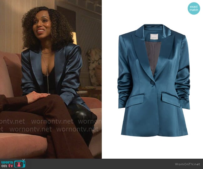 Paige’s blue satin blazer on UnPrisoned