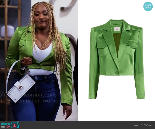 Danni’s green cropped blazer on Tyler Perrys Sistas