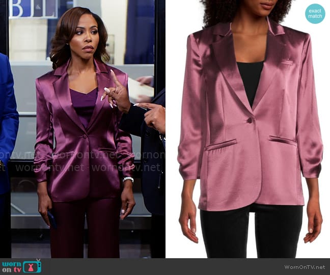 Cinq a Sept Khloe Blazer in Wine worn by Andrea Barnes (Kj Smith) on Tyler Perrys Sistas