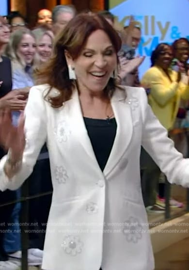 Marilu Henner’s white floral print blazer on Live with Kelly and Mark