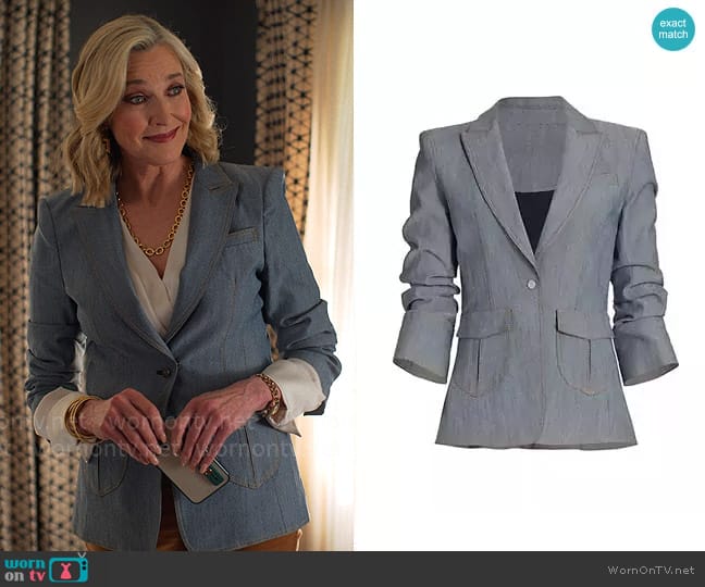 Cinq a Sept Louisa Blazer in Light Indigo worn by Nadine Gregory (Brenda Strong) on UnPrisoned