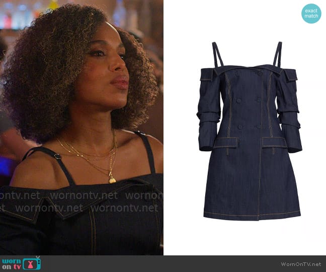 Cinq a Sept Malinda Off-the-Shoulder Denim Minidress worn by Paige Alexander (Kerry Washington) on UnPrisoned