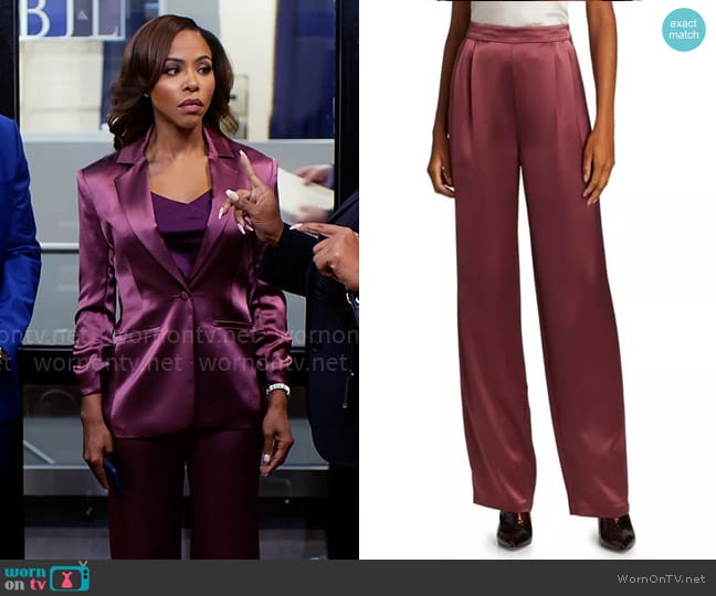 Cinq a Sept Nocturne Pants in Wine worn by Andrea Barnes (Kj Smith) on Tyler Perrys Sistas