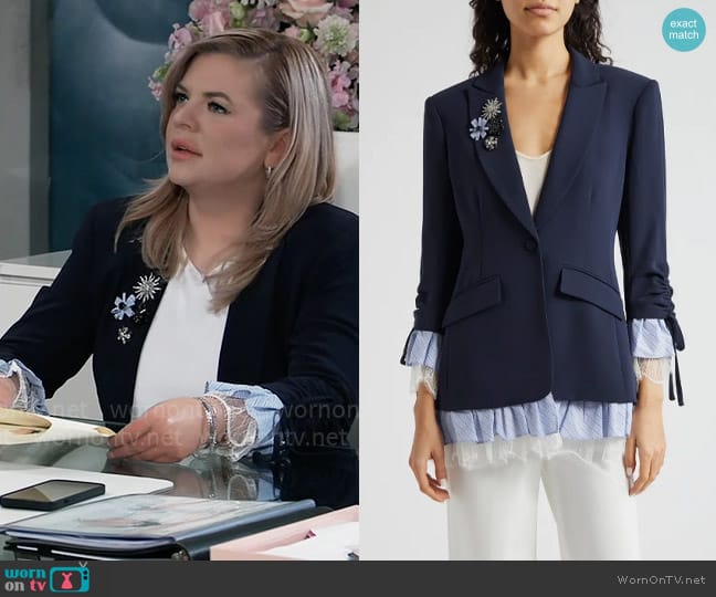 Cinq a Sept Roxie Striped Combo Crepe Blazer worn by Maxie Jones (Kirsten Storms) on General Hospital