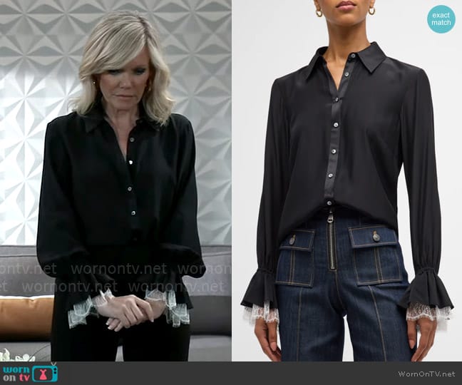 Cinq a Sept Roxie Silk Poet-Sleeve Button-Front Shirt worn by Ava Jerome (Maura West) on General Hospital