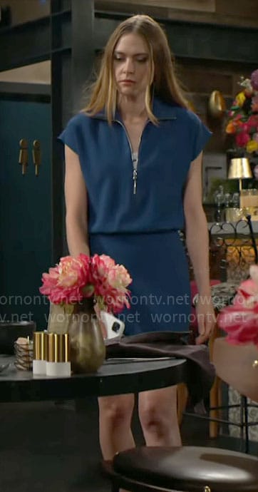 Claire's blue quarter-zip dress on The Young and the Restless