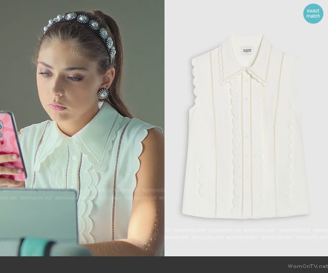 Claudie Pierlot Sleeveless Scalloped Shirt worn by Sara (Carmen Arrufat Blasco) on Elite