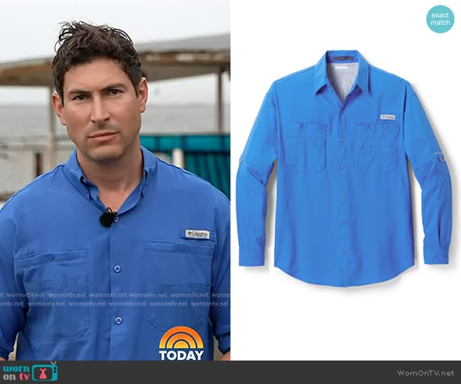 Columbia PFG Tamiami II Long-Sleeve Shirt in Vivid Blue worn by Sam Brock on Today