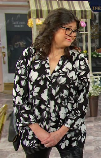 Connie's black floral blouse on Days of our Lives