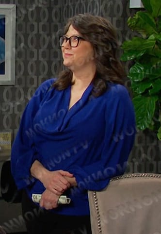 Connie's blue cowl neck blouse on Days of our Lives