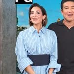 Courtney’s blue stripe mini shirtdress on Access Hollywood