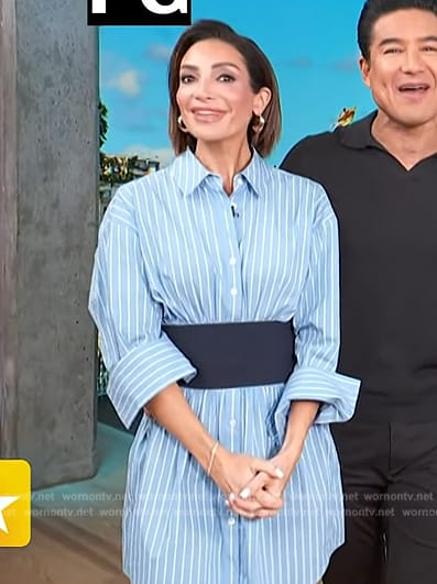 Courtney's blue stripe mini shirtdress on Access Hollywood