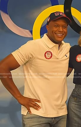 Craig Melvin's white polo shirt and baseball cap on Today