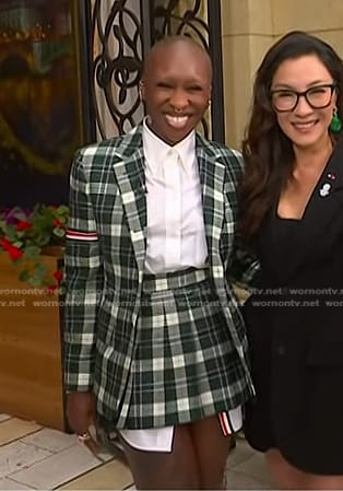 Cynthia Erivo’s green plaid blazer and pleated skirt on Today