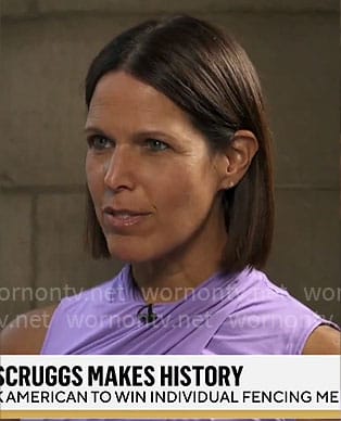 Dana Jacobson’s purple cross neck top on CBS Mornings