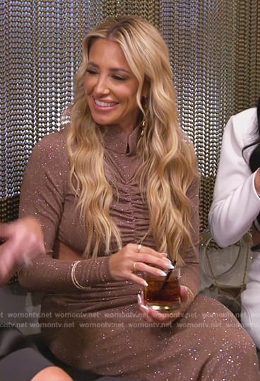 Danielle's brown metallic knit dress on The Real Housewives of New Jersey