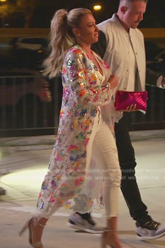 Danielle's white floral sequin kimono on The Real Housewives of New Jersey