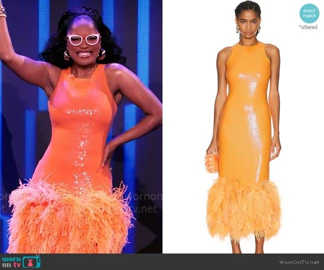 David Koma Feather Hem Sequin Midi Dress worn by Keke Palmer on Password