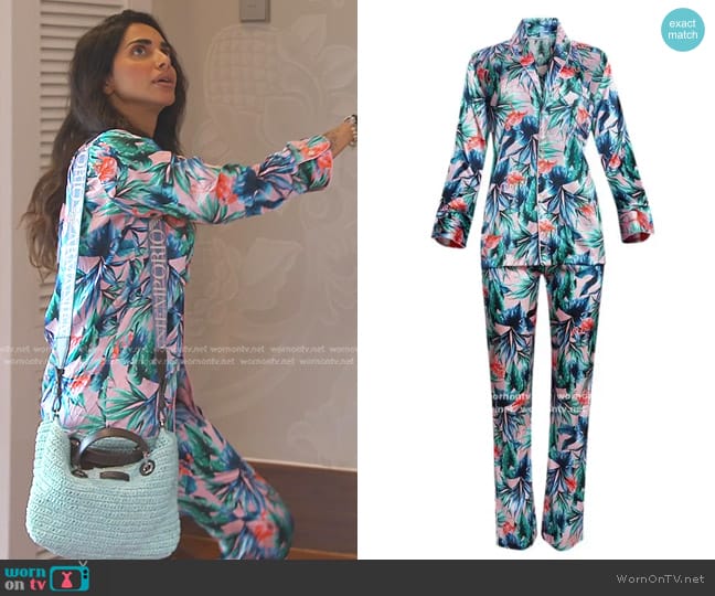 Dee Ocleppo Floral-Print Silk Pyjama Set worn by Sara Al Madani (Sara Al Madani) on The Real Housewives of Dubai