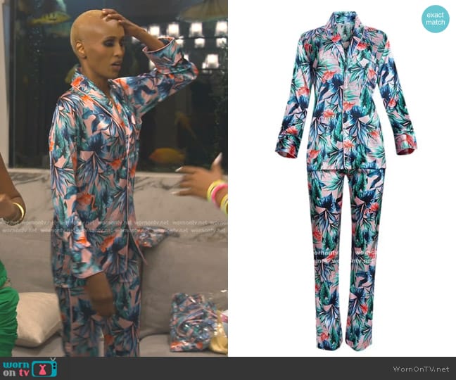 Dee Ocleppo Floral-Print Silk Pyjama Set worn by Chanel Ayan (Chanel Ayan) on The Real Housewives of Dubai