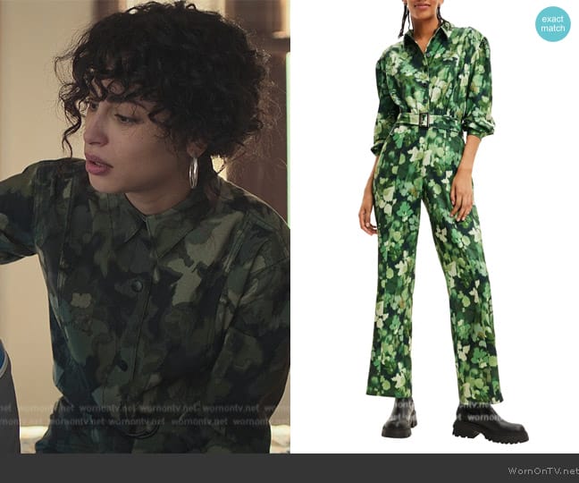 Desigual Ronda Floral Camo Long Sleeve Belted Jumpsuit worn by Nadia Shanaa (Mina El Hammani) on Elite